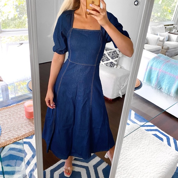 π ZARA DARK WASH DENIM PUFF SLEEVE MAXI DRESS! - Picture 6 of 16